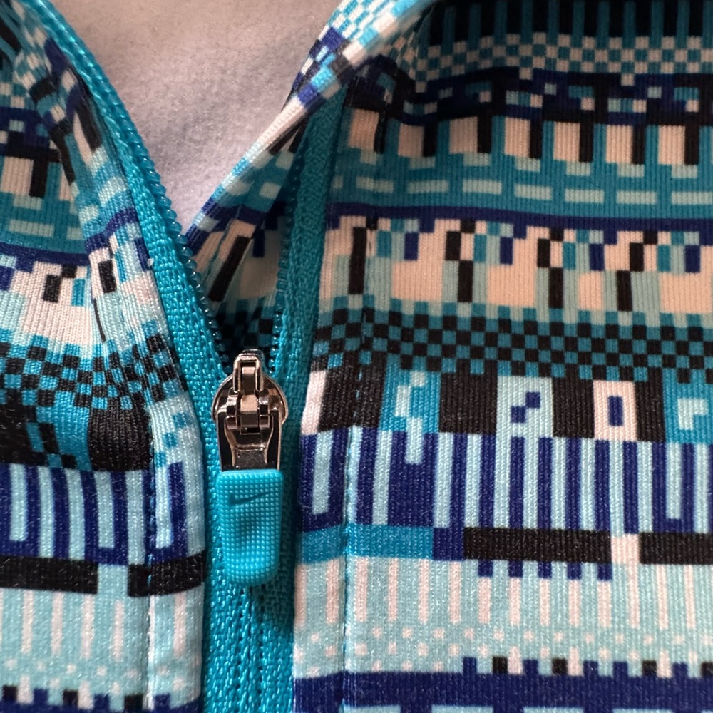 Blue Patterned Quarter-Zip Pullover - image 3